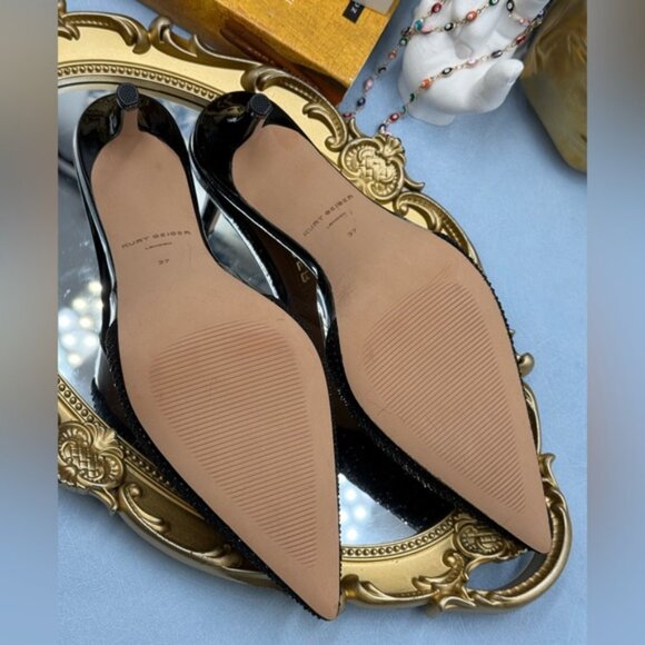 🆕 KURT GEIGER LONDON 🧿 NWOB Belgravia Shimmer Vinyl Mules, Black - Sz 37 US 7 - Picture 13 of 14